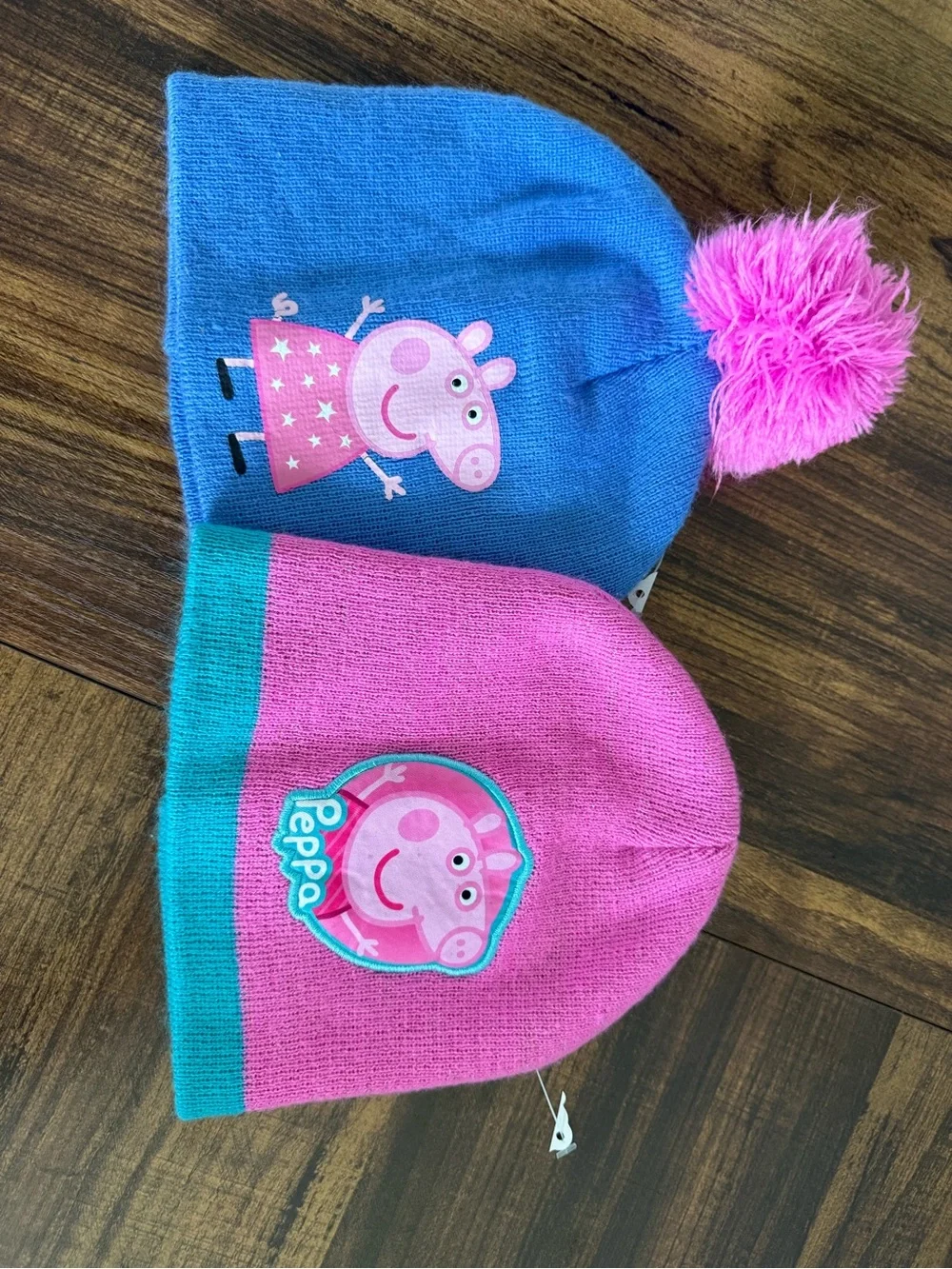 Peppa Pig Blue & Bright Pink Kids Beanie Duo with Pom Pom